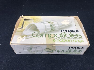 Vintage Pyrex Spring Blossom Crazy Daisy Glass Napkin Rings Set of 6 in Orig Box | eBay