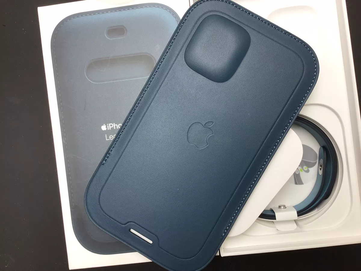 Apple Leather Sleeve Case with MagSafe {Apple iPhone 12 mini} Baltic Blue