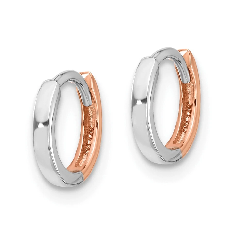 7mm 14k Two-tone Gold Rose and White Gold 1.75mm Hinged Hoop Earrings - Image 2 of 4