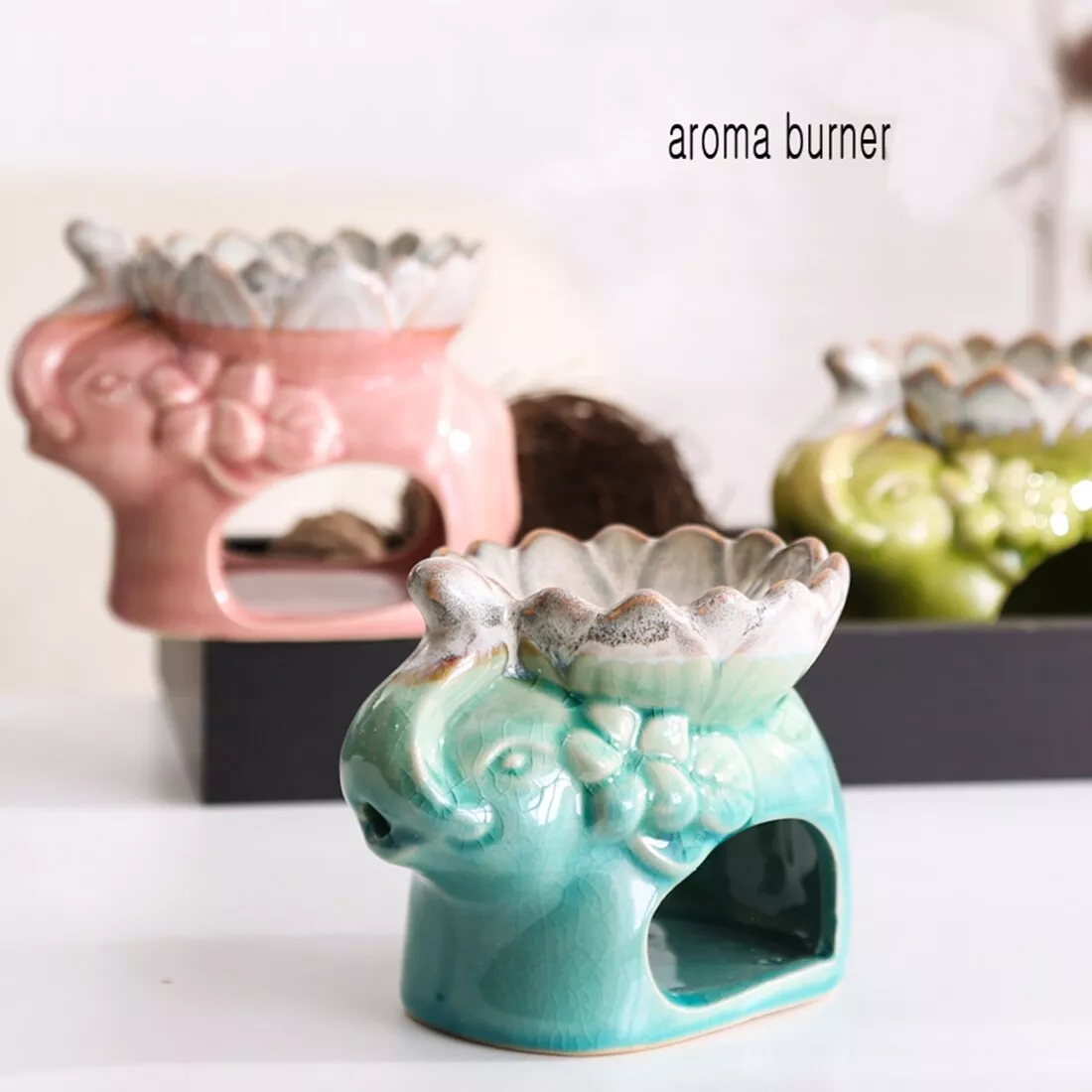 Essential Oil Burner Tea Light Candle Holder Oil Warmer Elephant Lotus Ceramic
