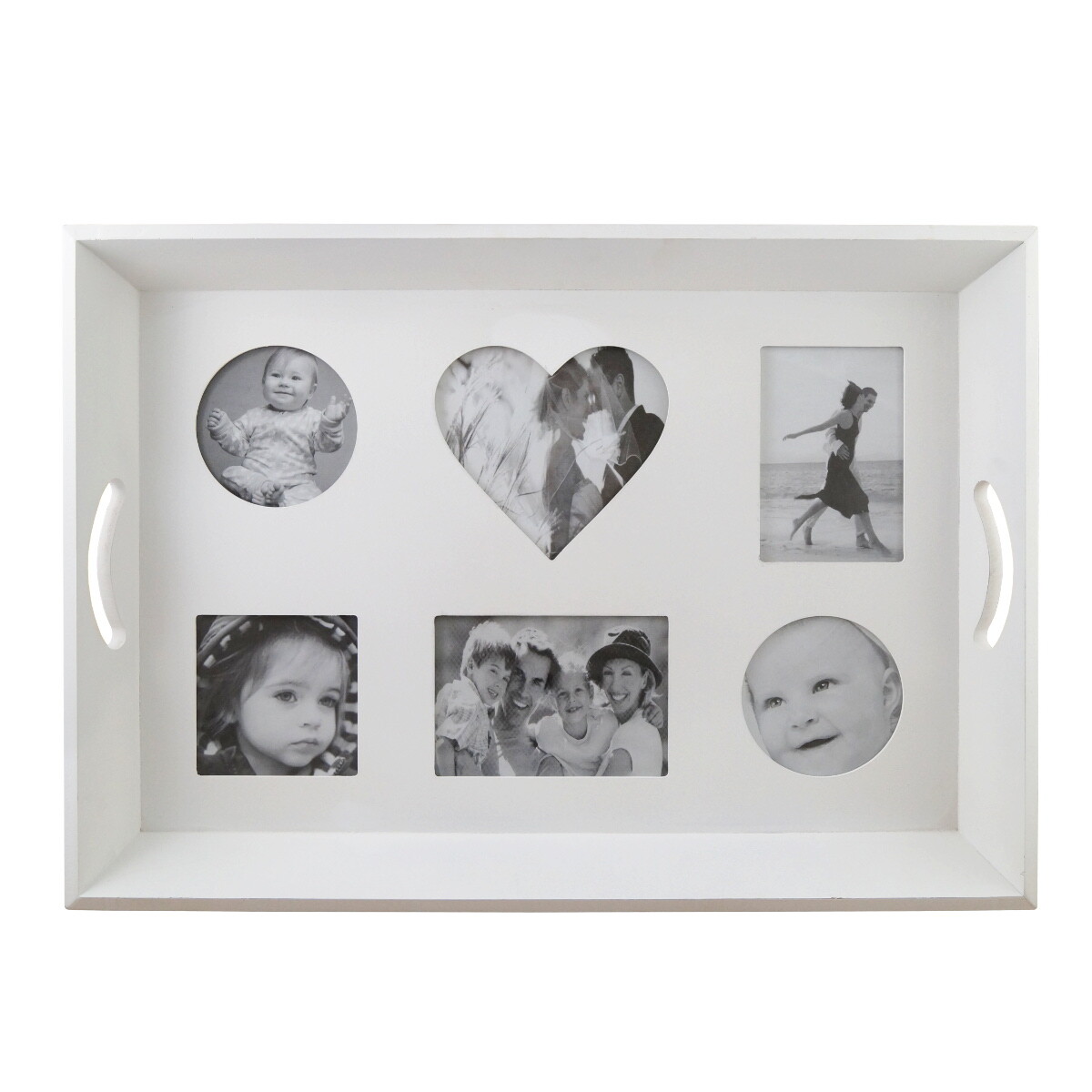 Fototablett für 6 Fotos Holz Tablett Fotorahmen Bilderrahmen Shabby P-535 weiß