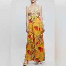 Guess Serena Floral Parrot Paradise Print Maxi Dress with Strappy Details Size M