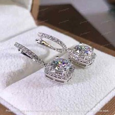 14K White Gold Plated 2Ct Round Lab Created Diamond Women's Drop-Dangle Earring