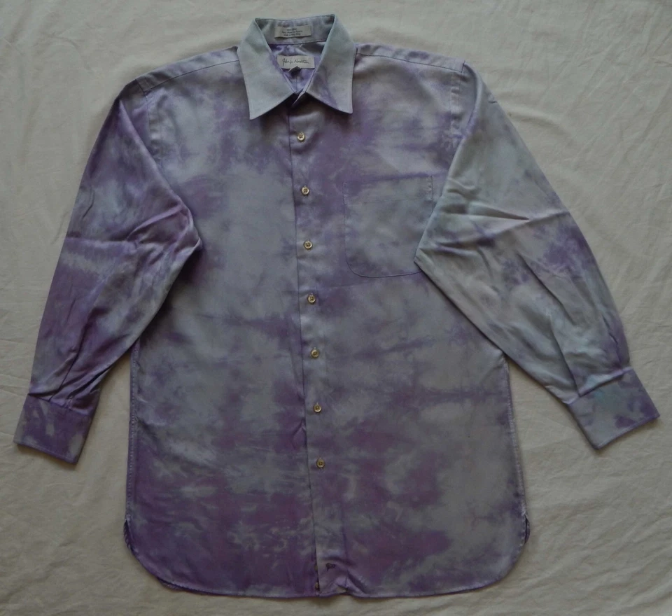 Camisa Tie Dye Púrpura Gris Rayas Manga Larga Abotonada - Mediana Para Hombre Hecha a Mano Foto 3 de 4