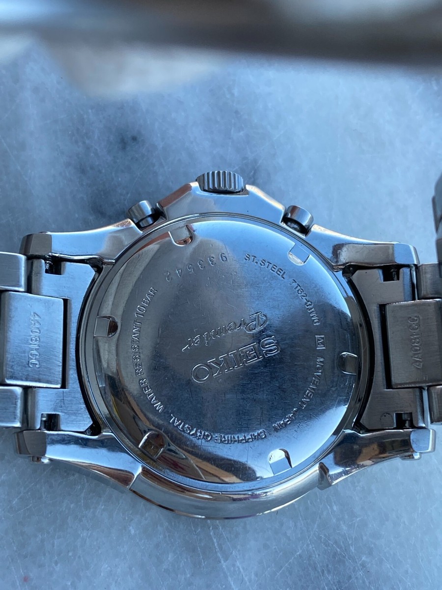 Seiko Premiere Perpetual Watch Alarm Quartz Mens Sapphire Glass