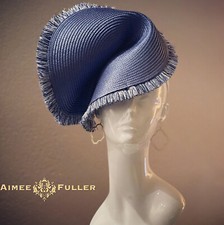 Aimee Fuller Denim Blue Colored Fringe Royal Ascot Kentucky Derby Fascinator Hat