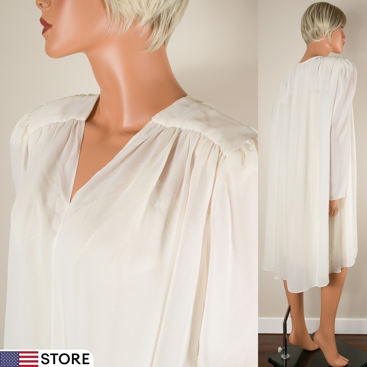 ? PATRA Ivory Chiffon Formal Jacket Open Front Tunic Sheer Long 