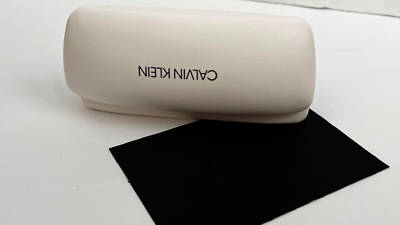 Calvin Klein White Clamshell Eyeglasses Case with Cleaning Cloth $25 NEW #79