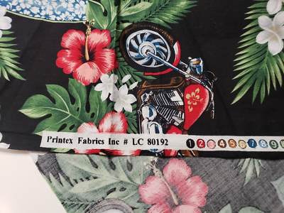 Printex fabric LC 8019 Hawaii, motorcycles, hibiscus flowers