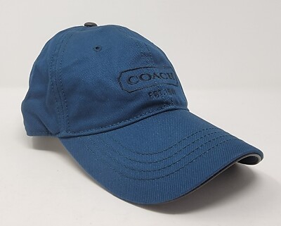 Coach Men's Blue Cotton and Leather Brim Trim Baseball Cap