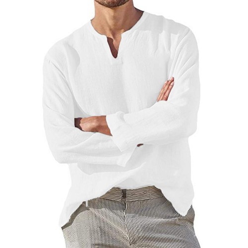 Men Casual Shirt Long Sleeve Cotton Linen Beach T Shirt Lightweight New Colors - Picture 7 of 16