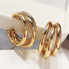 Large Triple Hoops Gold Triple Earrings Gold Hoops Party Hoop Earrings Thick