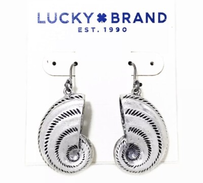 Lucky Brand Silver Tone Nautilus Shell Dangle Earrings LC61