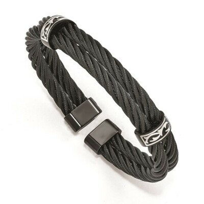 *BRAND NEW* Edward Mirell Men's Black Ti and SS Thorn Double Cable Cuff Bracelet