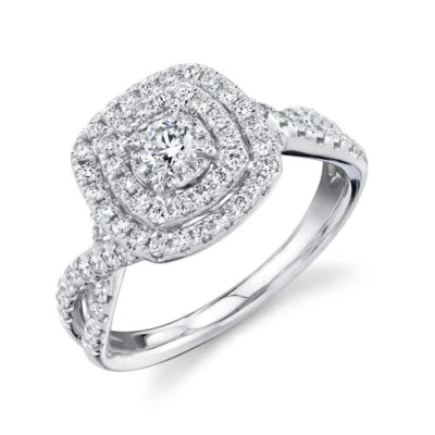 14K Weißgold Diamant Verlobungsring Doppel Quadratisch Halo Rund Schliff Twist - Bild 1 von 2