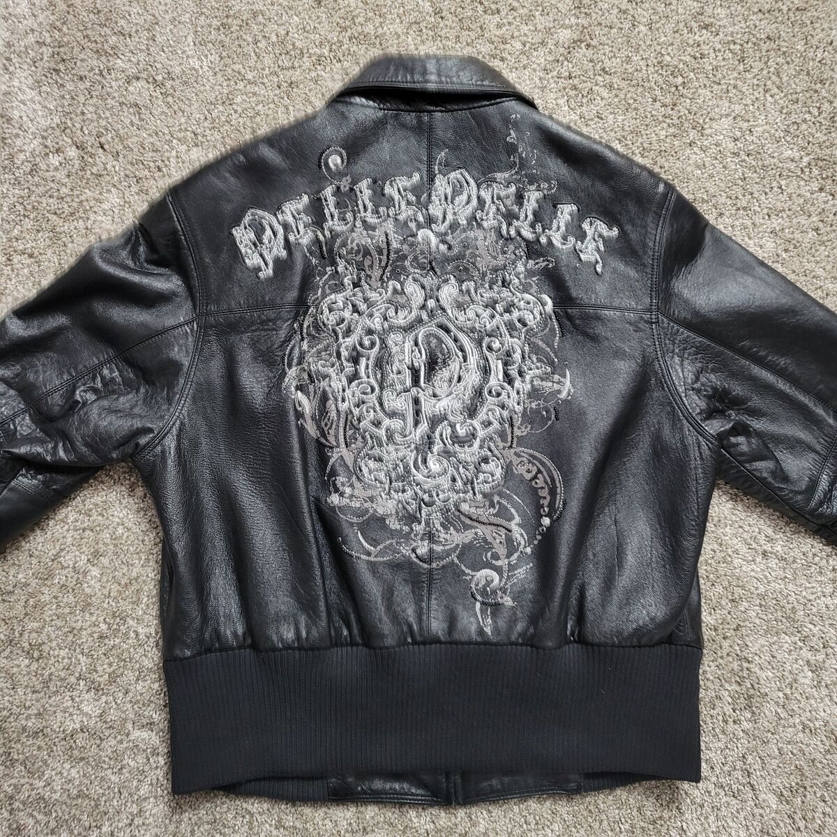 Pelle Pelle Marc Buchanan Black Leather Beaded Studded Pelle Pelle Marc Buchanan Black Leather Beaded Studded