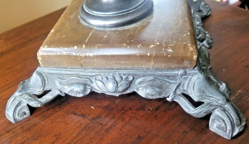 Veritas Oil Lamp ~Brass Font-Citrine Yellow Frilled Shade-Marble Column & Base - Picture 8 of 24