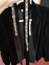 New Gabriella Rossi Size 1x Velvet Over Jacket W/bell Sleeves Black + Tie Beaded