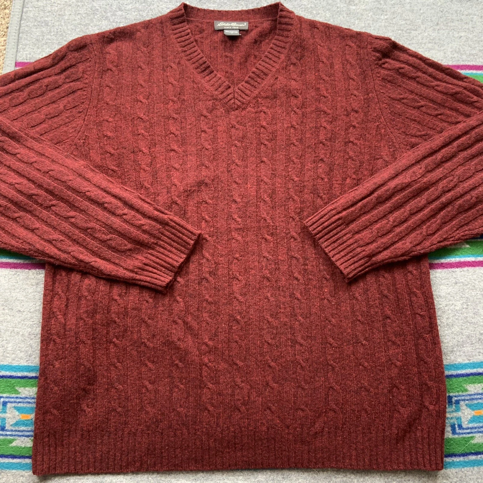 Eddie Bauer 100% Lambs wool Sweater Burgundy Red Size Mens Medium