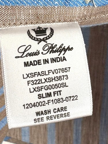 Luxure Louise Philippe 100% Linen Slim Fit Striped Long Sleeve Shirt, Men's L - Picture 12 of 12