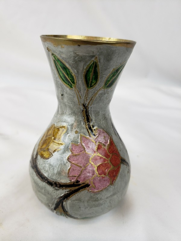 Vintage metal vase, India, cloisonne, ca. 1960s