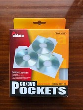 Aidata CD/DVD Pockets, 25-pack clear file sleeves with labels