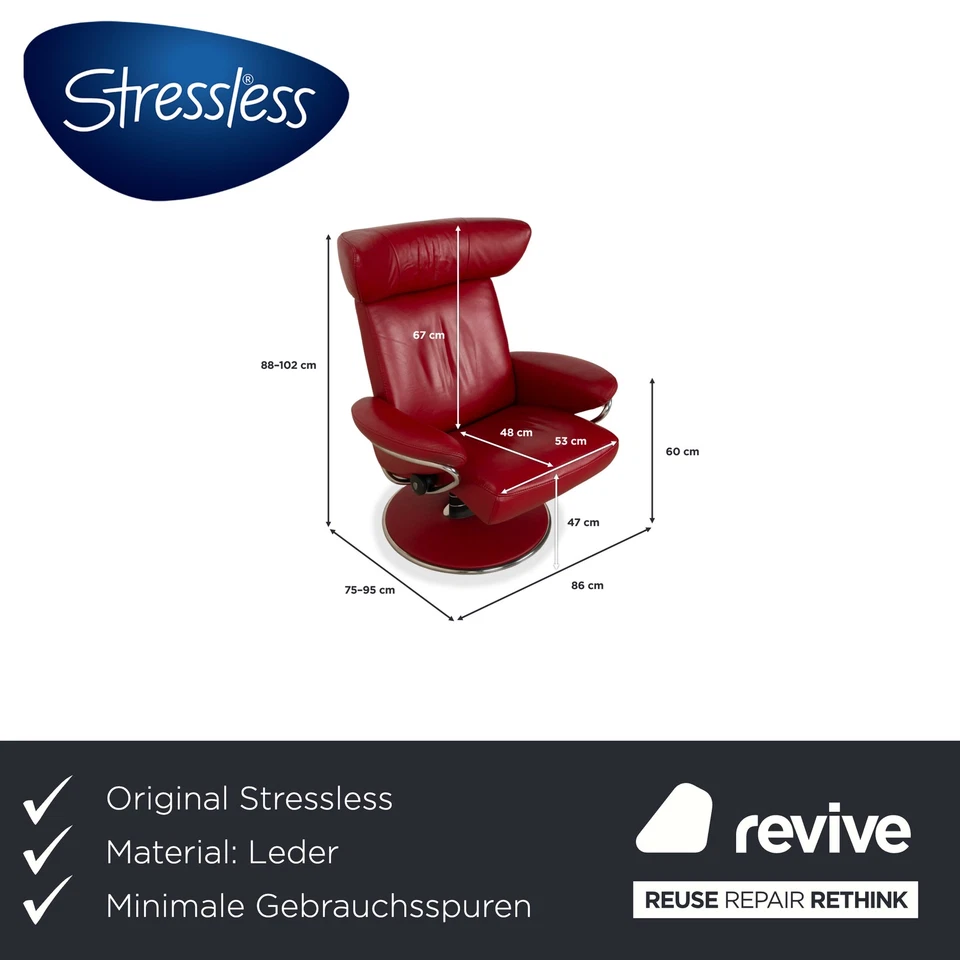 Stressless Jazz Leder Sessel Rot manuelle Funktion inkl. Hocker Größe M - Bild 2 von 4