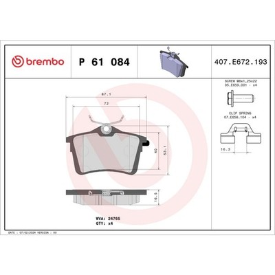 Bremsbelagsatz BREMBO P 61 084, Hinten