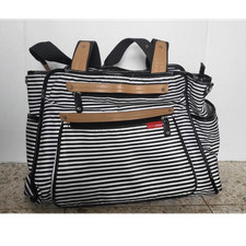 Skip Hop Black  White Striped Baby Diaper Bag w/ Pockets, Adjustable Strap