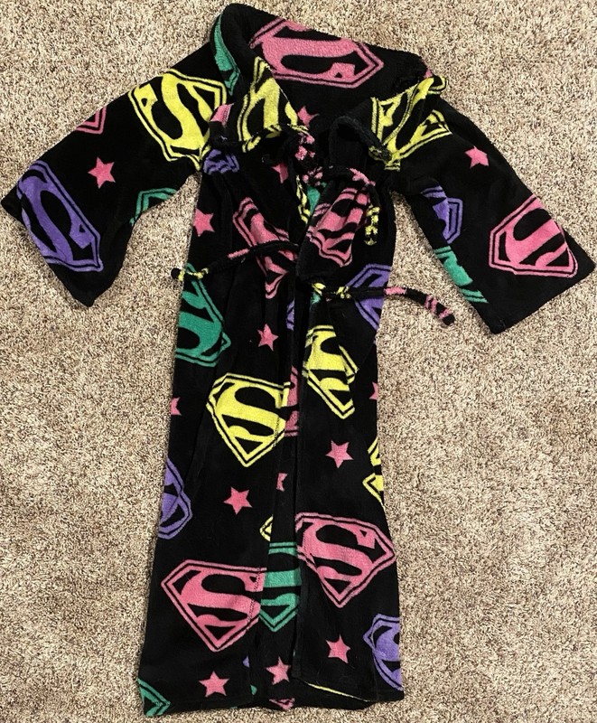Girls Black Supergirl Robe Size 4-10