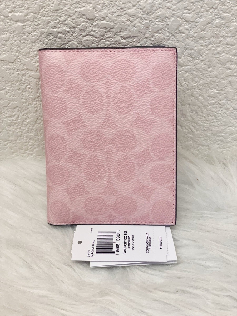 NWT Coach Signature Passport Card Case CW170 In Powder Pink Color