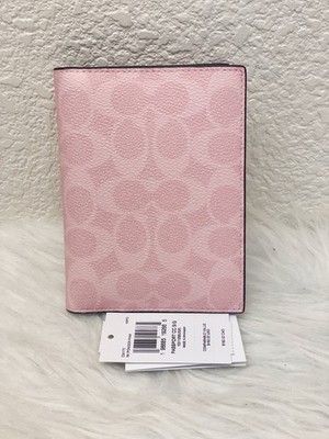 NWT Coach Signature Passport Card Case CW170 In Powder Pink Color