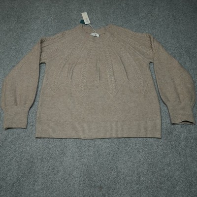 Bluivy Women's Beige M Cable Knit Crewneck Sweater Polyester Blend New
