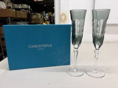 Christofle KAWALI Gray Crystal Champagne Flutes - Set of 2