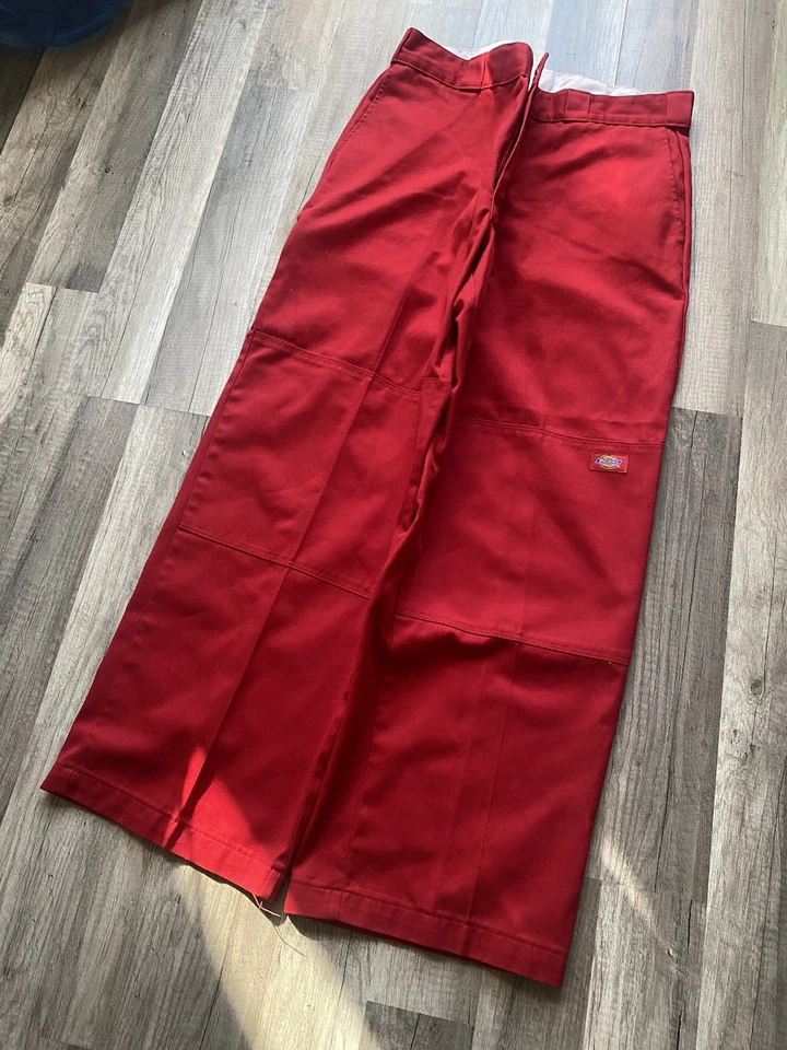 Pantalones de carpintero Y2K estilo holgado vintage Dickies rojos de colección para hombre ropa de trabajo de carga Foto 3 de 4
