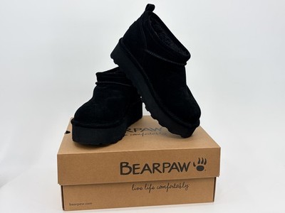 Bearpaw Women's Retro Super Shorty Boots Black Suede Faux Fur Lined Size 9 NEW
