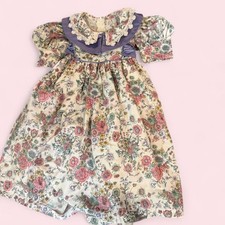 Vintage 90s Easter Floral Ruffle Baby Girl Dress Bow Cottagecore