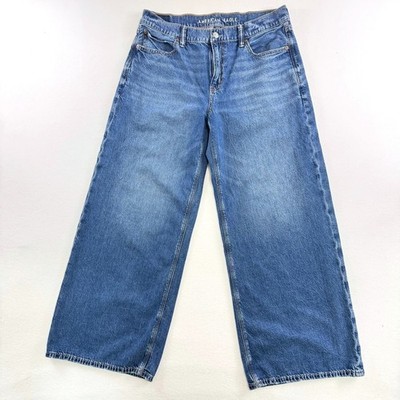 American Eagle Low-Rise Ultra Wide Leg Strigid Jeans Womens 8 Regular Blue Denim