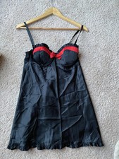 VINTAGE Flora Satin Black w/ red trim SATIN Lingerie Slip Dress - Size small