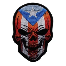 Patriotic Puerto Rico Skull Embroidered Iron On Patch - Rican Flag - 120-A