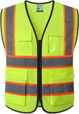 Reflective Mesh Safety Vest for Men Women with 5 Pockets and Zipper Front High V