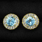 Sparkling Baby Blue Aquamarine 3.45Ct 925 Sterling Silver 24K Gold Stud Earrings