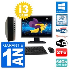 PC HP 600 G3 SFF Ecran 27" Intel i3-6100 RAM 64Go Disque Dur 2To Windows 10 Wifi