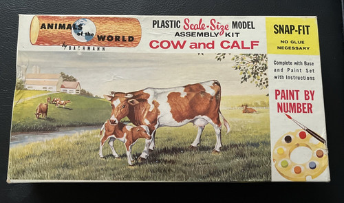 vintage 60s Bachmann Bros "Animals of the World" COW & CALF Model Kit 7201-198