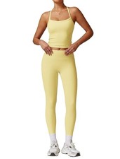 Workout Sets for Women 2 Piece Padded Sports Bra Tank Top High Small Yellow