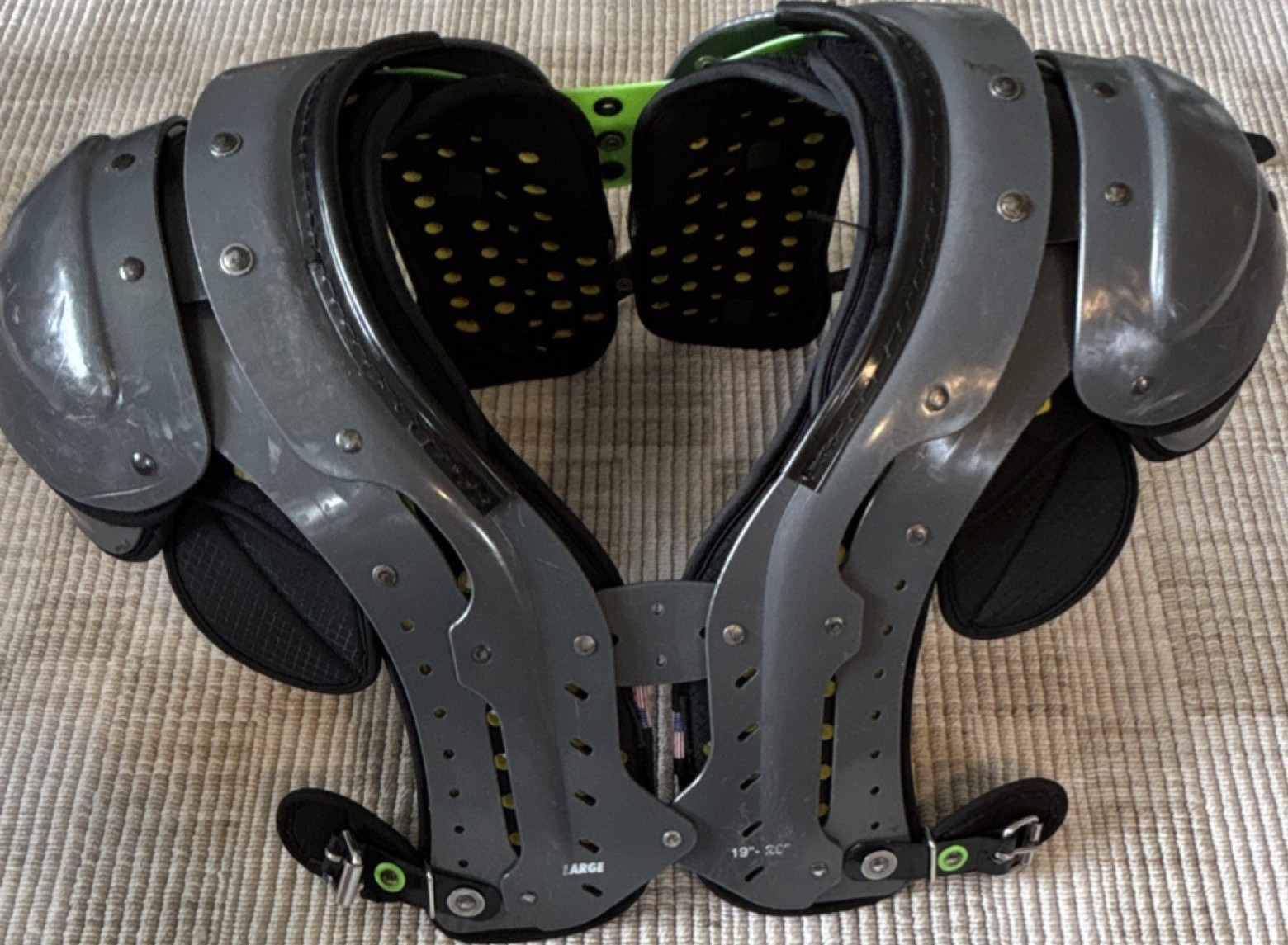 Large Gray Adjustable Padded Football Shoulder Pad Hard Shell Foam Unisex