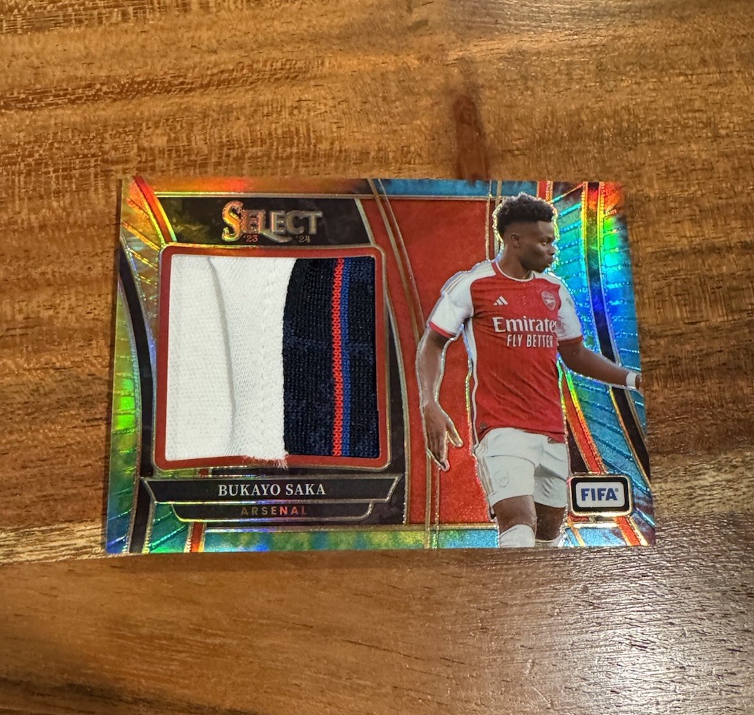 Bukayo Saka 2023-24 Panini Select FIFA Tie Dye /25 Prizm Patch Kit