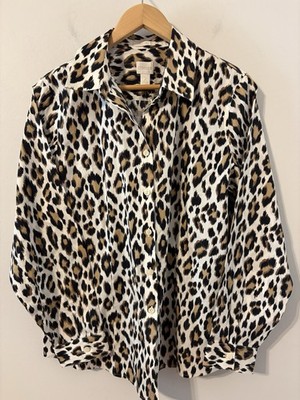 Chicos No-Iron Button Up Top L/S Leopard Print Mob Wife Office Siren  Sz L NWT