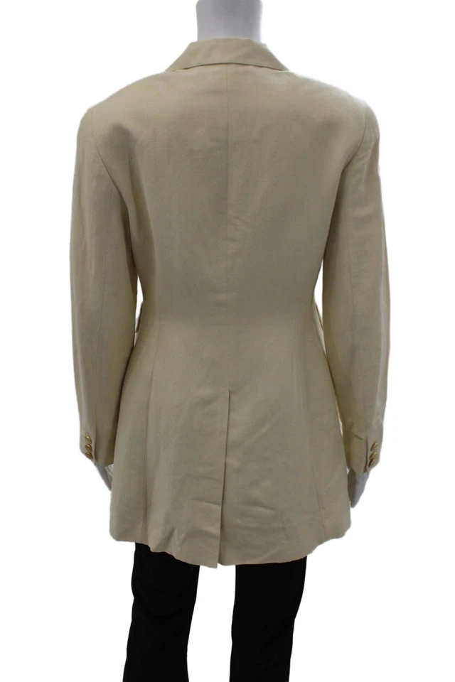 Blazer Tahari Mujer Beige Cuello Botón Frontal Lino Rayón Manga Larga Talla 4 Foto 3 de 4
