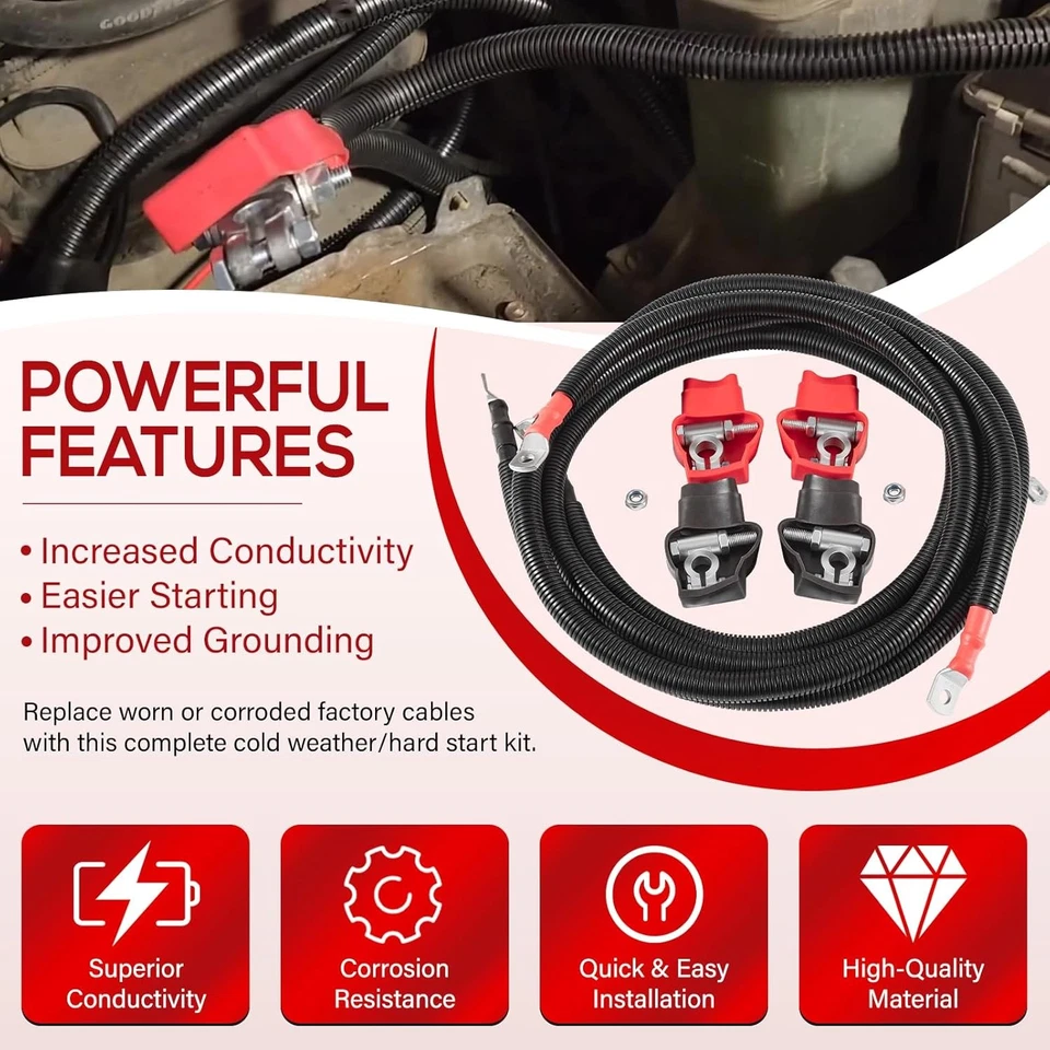 Kit de cables de batería 4437-90 para Ford Superduty F250 F350 F450 2003-2007 90 grados Foto 3 de 4